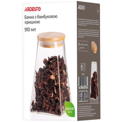 ARDESTO Банка для зберігання Fresh, конус, 910 мл, скло, бамбук