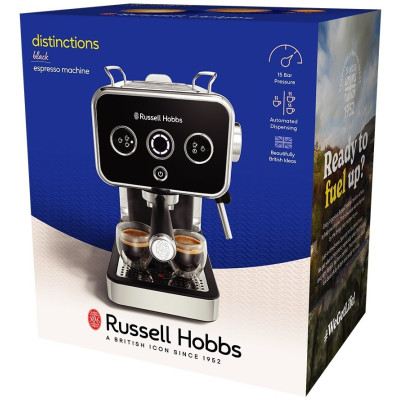 Кофеварка Russell Hobbs рожковая Distinctions 1.1л, молотая + чалды, черно-серебристый