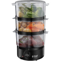 Пароварка Russell Hobbs Kitchen Collection 400Вт, чаша-2.3/3.3л, резервуар для води -0.5л, механічне керування, 3 яруси, пластик, чорний