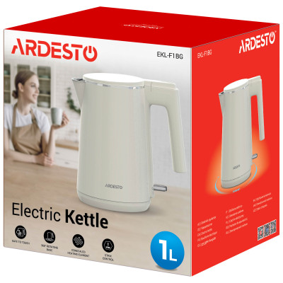 Електрочайник ARDESTO 1л, Strix, подвійні стінки, бежевий Електрочайник ARDESTO 1л, Strix, подвійні стінки, бежевий