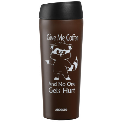 Термочашка ARDESTO Coffee time Raccoon, 450мл, нержавіюча сталь, коричневий Термочашка ARDESTO Coffee time Raccoon, 450мл, нержавіюча сталь, коричневий