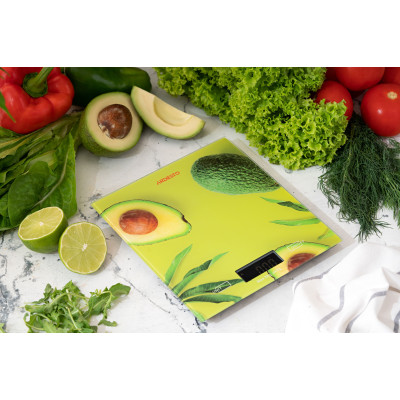 Ваги Ardesto кухонні Avocado, 5кг, AAAx2 в комплекті, скло, багатокольоровий (SCK-893AVOCADO) Ваги Ardesto кухонні Avocado, 5кг, AAAx2 в комплекті, скло, багатокольоровий (SCK-893AVOCADO)