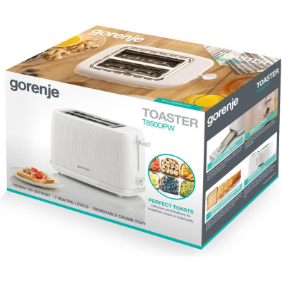 Тостер Gorenje, 850Вт, пластик/метал, білий