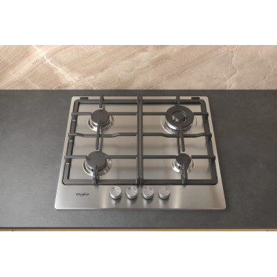Варильна поверхня Whirlpool газова, 60см, чавун, конфорка з подвійним рядом полум'я, нерж Варильна поверхня Whirlpool газова, 60см, чавун, конфорка з подвійним рядом полум'я, нерж