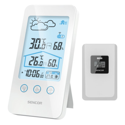 Метеостанція Sencor, внутр/зовн вимірювання, темп-ра, вологість, час, прогноз погоди, білий