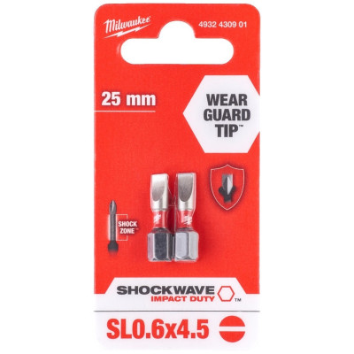 Біти Milwaukee Shockwave, SL0,6x4,5х25мм, набір 2шт