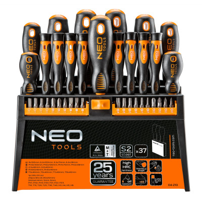 Викрутки Neo Tools, 20 біт, SL,PH,PZ,Torx,H, сталь S2, з підставкою, набір 37шт Викрутки Neo Tools, 20 біт, SL,PH,PZ,Torx,H, сталь S2, з підставкою, набір 37шт