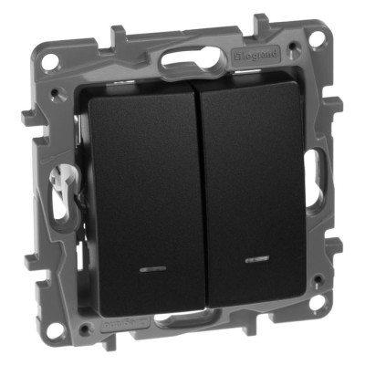 Вимикач 2-клавішний з підсвіткою Legrand Etika, антрацит Вимикач 2-клавішний з підсвіткою Legrand Etika, антрацит