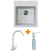 Набір кухонна Adamant Brick, штучний камінь, квадрат, без крила, 460x515x200мм, чаша - 1, врізна, Old stone + змішувач та дозатор Набір кухонна Adamant Brick, штучний камінь, квадрат, без крила, 460x515x200мм, чаша - 1, врізна, Old stone + змішувач та дозатор