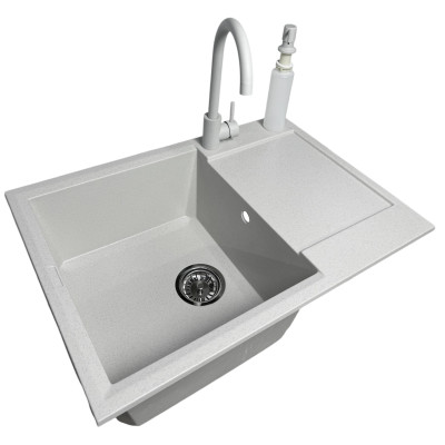 Набір кухонний Adamant Horizon Medium, штучний камінь, прямокут., з крилом, 700х500х230мм, чаша - 1, врізна, Old stone + змішувач та дозатор Набір кухонний Adamant Horizon Medium, штучний камінь, прямокут., з крилом, 700х500х230мм, чаша - 1, врізна, Old stone + змішувач та дозатор