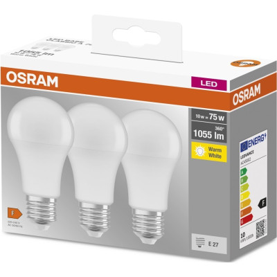 Osram Набір ламп 3шт LED E27 10Вт 2700К 1055Лм A60 Osram Набір ламп 3шт LED E27 10Вт 2700К 1055Лм A60