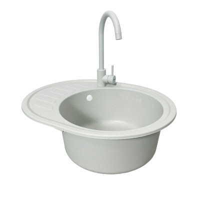 Мийка кухонна Adamant Ovum, штучний камінь, овальна, з крилом, 615х495х200мм, чаша - 1, врізна, Old stone