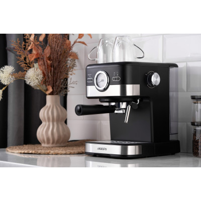 Кавоварка ARDESTO ріжкова 1.5л, мелена, ручний капучинатор, чорно-сріблястий