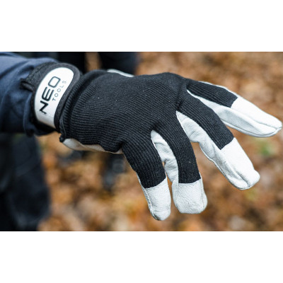Neo Tools Рукавички робочі, свиняча шкіра, фіксація зап'ястя, р.8, чорно-білий Neo Tools Рукавички робочі, свиняча шкіра, фіксація зап'ястя, р.8, чорно-білий