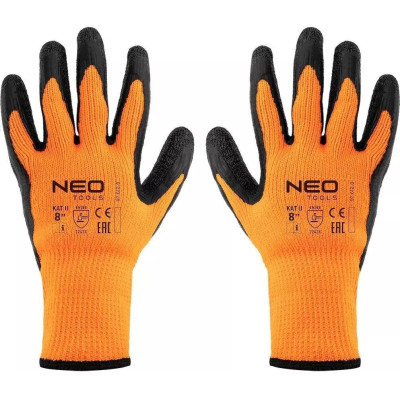Рукавички робочі Neo Tools, латексне покриття, поліестер, р.8, помаранчево чорні