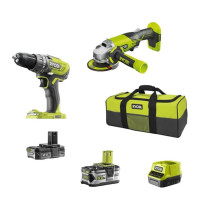 Ryobi Набір інструментів ONE+ R18DDAG-252S: шуруповерт R18DD3, КШМ R18AG Ryobi Набір інструментів ONE+ R18DDAG-252S: шуруповерт R18DD3, КШМ R18AG