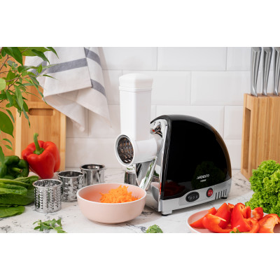 ARDESTO М'ясорубка, 1800Вт, продук.-2кг/хв, 3 решітки + для ковб., кеббе, 4 терки, пластик, чорно-сріблястий ARDESTO М'ясорубка, 1800Вт, продук.-2кг/хв, 3 решітки + для ковб., кеббе, 4 терки, пластик, чорно-сріблястий