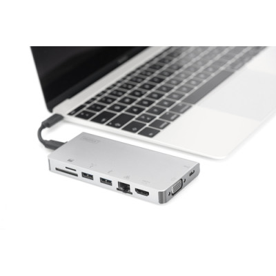 Digitus Хаб USB-C > HDMI/VGA/2xUSB-A/USB-C/SD/MicroSD/RJ54