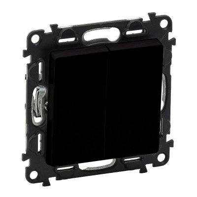 Перемикач 2-х клавішний Legrand Valena Life, 10AX, 250V, автоматичні клеми, матовий чорний