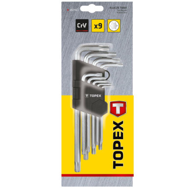 Topex Ключі Torx, набір 9 од., Torx з отвором, T10-T50, довгі