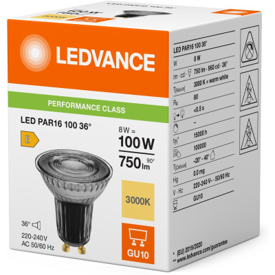 LEDVANCE Лампа GU10 8Вт 3000K 750Лм MR16 димується