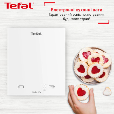 Ваги Tefal кухонні Essential, 5кг, AAAx2 в комплекті, скло, білий