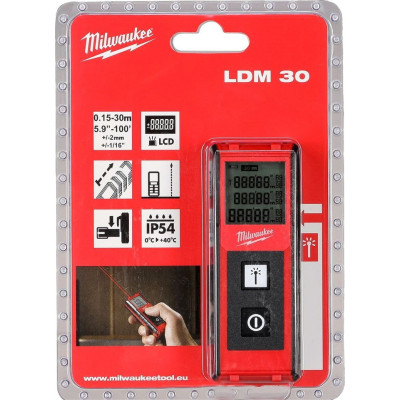 Далекомір лазерний Milwaukee LDM30, 0.15-30м, ±2мм, 2AАA 0.1кг