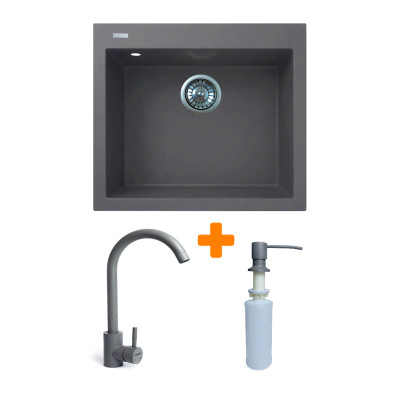 Набір кухонний Adamant Univer, штучний камінь, квадрат, без крила, 560х500х200мм, чаша - 1, врізна, сірий + змішувач та дозатор Набір кухонний Adamant Univer, штучний камінь, квадрат, без крила, 560х500х200мм, чаша - 1, врізна, сірий + змішувач та дозатор