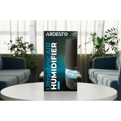 Зволожувач повітря ARDESTO ультразвуковий, 30м2, 4л, 280мл/г, електр. кер-ння, пульт ДК, верх. залив води, дисплей, чорний Зволожувач повітря ARDESTO ультразвуковий, 30м2, 4л, 280мл/г, електр. кер-ння, пульт ДК, верх. залив води, дисплей, чорний