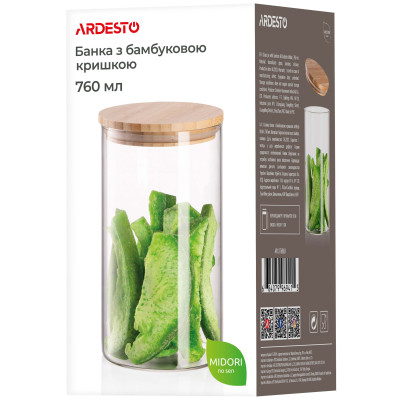 ARDESTO Банка для зберігання Fresh, кругла, 760 мл, скло, бамбук