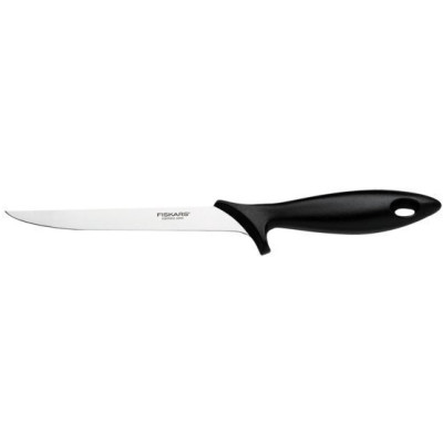 Кухонний ніж філейний Fiskars Essential, з гнучким лезом, 17.6см, нержавіюча сталь, пластик, чорний