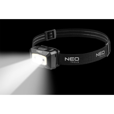 Ліхтар налобний акумуляторний Neo Tools, 1200мА·год, 250лм, 3Вт, 5 функцій освітлення, червоне світло, датчик руху, індикатор заряду Ліхтар налобний акумуляторний Neo Tools, 1200мА·год, 250лм, 3Вт, 5 функцій освітлення, червоне світло, датчик руху, індикатор заряду
