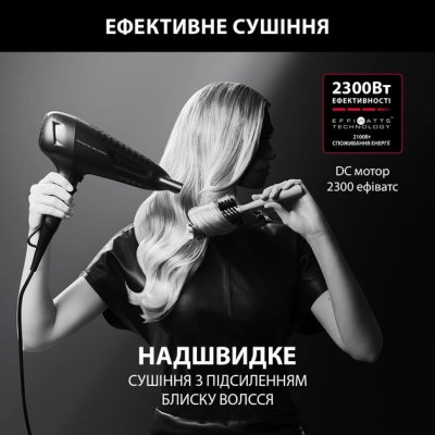 Фен Rowenta x Karl Lagerfeld Powerline, 2100Вт, 3 режими, дифузор, іоніз-я, хол. обдув, чорний