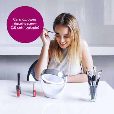 Дзеркало косметичне Beurer настільне, діаметр-11см, AААx3 в комплекті, підсвічування, білий Дзеркало косметичне Beurer настільне, діаметр-11см, AААx3 в комплекті, підсвічування, білий