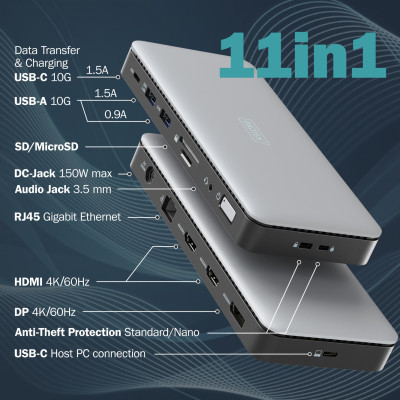 Док-станція DIGITUS USB-C > 2xHDMI/DP/2xUSB-A/USB-C/SD/MicroSD/RJ54/DC/Audio Док-станція DIGITUS USB-C > 2xHDMI/DP/2xUSB-A/USB-C/SD/MicroSD/RJ54/DC/Audio