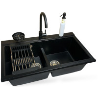 Набір кухонний Adamant Similar, штучний камінь, прямокут., без крила, 885x505x230мм, чаша - 2, врізна, антрацит + змішувач + дозатор + ополіскувач склянок + коландер