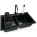 Набір кухонний Adamant Similar, штучний камінь, прямокут., без крила, 885x505x230мм, чаша - 2, врізна, антрацит + змішувач + дозатор + ополіскувач склянок + коландер