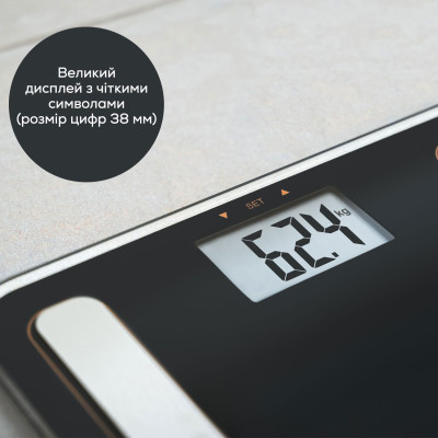 Ваги Beurer підлогові діагностичні, 180кг, підсвіч., дисплея, 1хCR2032, скло,чорний Ваги Beurer підлогові діагностичні, 180кг, підсвіч., дисплея, 1хCR2032, скло,чорний