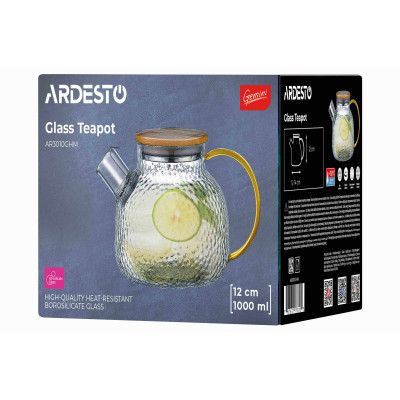 ARDESTO Заварник Gemini Dew 1000мл, боросилікатне скло, бамбук, прозорий ARDESTO Заварник Gemini Dew 1000мл, боросилікатне скло, бамбук, прозорий
