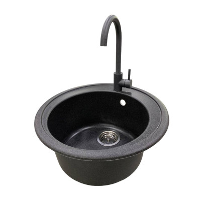 Набір кухонна Adamant Sun, штучний камінь, кругла, без крила, 510x200мм, чаша - 1, врізна, графіт + змішувач Набір кухонна Adamant Sun, штучний камінь, кругла, без крила, 510x200мм, чаша - 1, врізна, графіт + змішувач