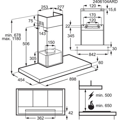 Витяжка Electrolux купольна, 90см, 730м.куб/год., Hob2Hood, нерж