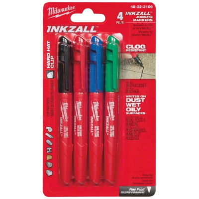 Маркер Milwaukee InkZAll синій/червоний/зелений/чорний, набір 4шт