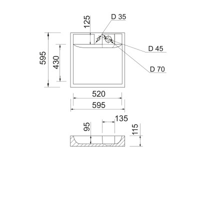 Раковина, умивальник Adamant WASHER NEW, штучний камінь, прямокут., з отвором для змішувача, без переливу, 595х595х115мм, накладний, чорно-білий Раковина, умивальник Adamant WASHER NEW, штучний камінь, прямокут., з отвором для змішувача, без переливу, 595х595х115мм, накладний, чорно-білий