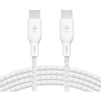 Belkin Кабель заряджання/синхронізації USB-С > USB-С 3м, 100Вт, плетений, білий Belkin Кабель заряджання/синхронізації USB-С > USB-С 3м, 100Вт, плетений, білий
