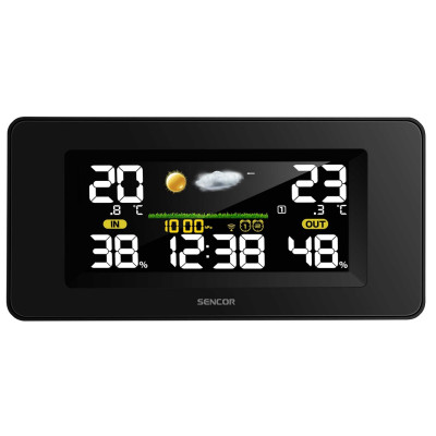 Метеостанція Sencor, внутр/зовн вимірювання, від мережі/АААх3+АААх2, темп-ра, вологість, час, прогноз погоди, атмосферний тиск, чорний