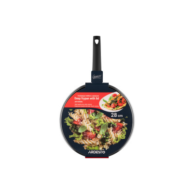 ARDESTO Сковорода Gemini Gourmet Viareggio з кришкою 28 см, чорний, алюміній AR1928GDL ARDESTO Сковорода Gemini Gourmet Viareggio з кришкою 28 см, чорний, алюміній AR1928GDL