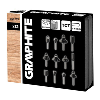 Набір фрез по дереву GRAPHITE твердосплавні 6мм 12шт Набір фрез по дереву GRAPHITE твердосплавні 6мм 12шт