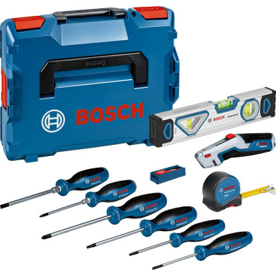 Bosch Набір професійних викруток та змішаних ручних інструментів 19 шт, L 3.5, SL6.5, TX15, TX20, PH1, PZ 2 мм, рулетка 5м, рівень 25см
