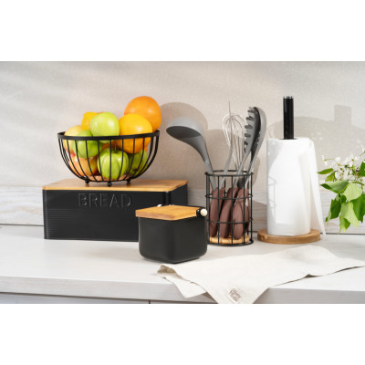 Підставка для столових приборів ARDESTO Midori 11х11х17см, метал, бамбук, чорний