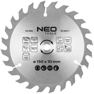 Диск пиляльний Neo Tools по дереву 230x30-24T 150x10-24 1.6мм Диск пиляльний Neo Tools по дереву 230x30-24T 150x10-24 1.6мм